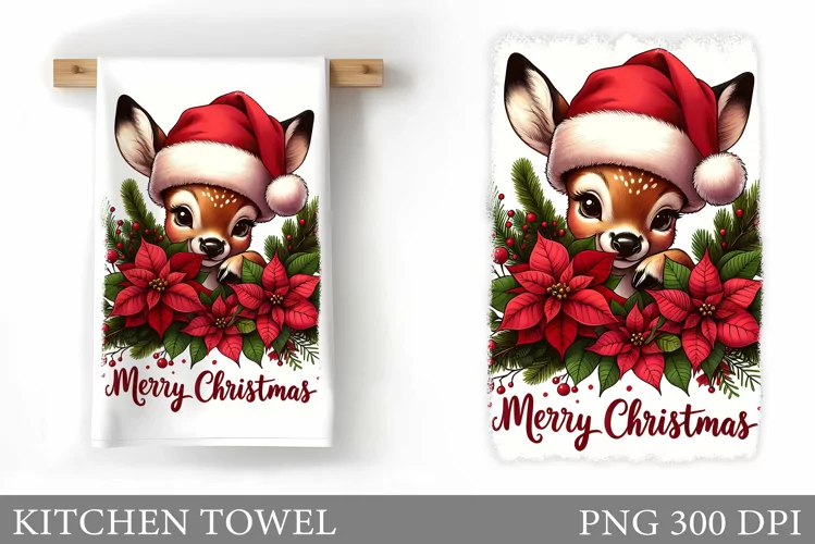 Cute Deer Kitchen Towel. Christmas Kitchen Towel Design