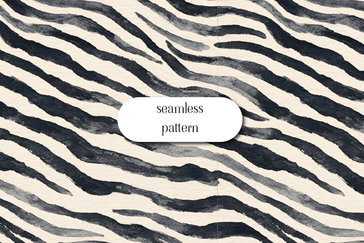 Zebra Seamless Pattern Monochrome Watercolor Stripes