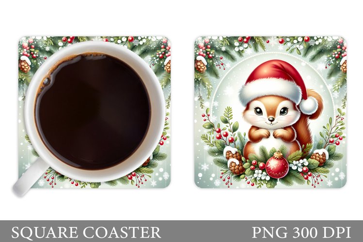 Cute Squirrel Coaster Design. Christmas Coaster Sublimation