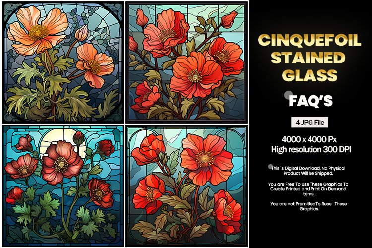 Stained Glass Cinquefoil Square Coaster - 04 Variations example image 1