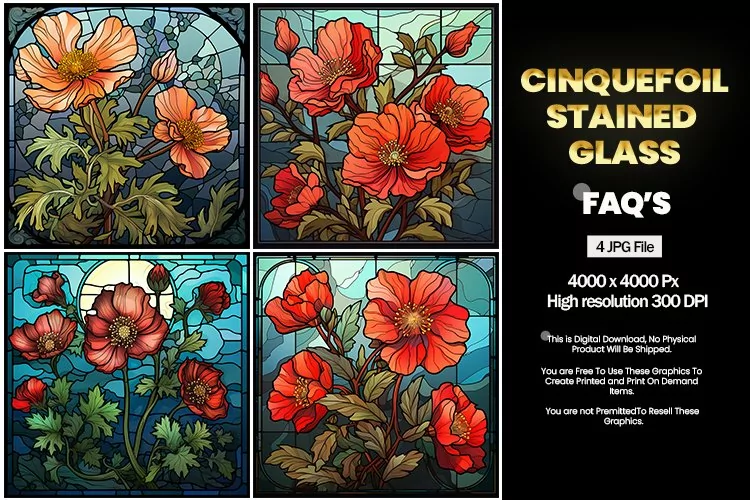 Stained Glass Cinquefoil Square Coaster - 04 Variations