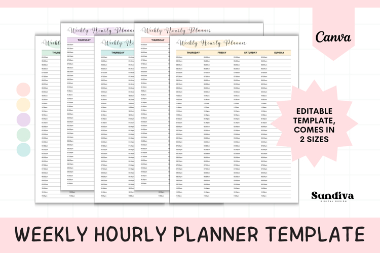 Weekly Hourly Planner Editable Template 4