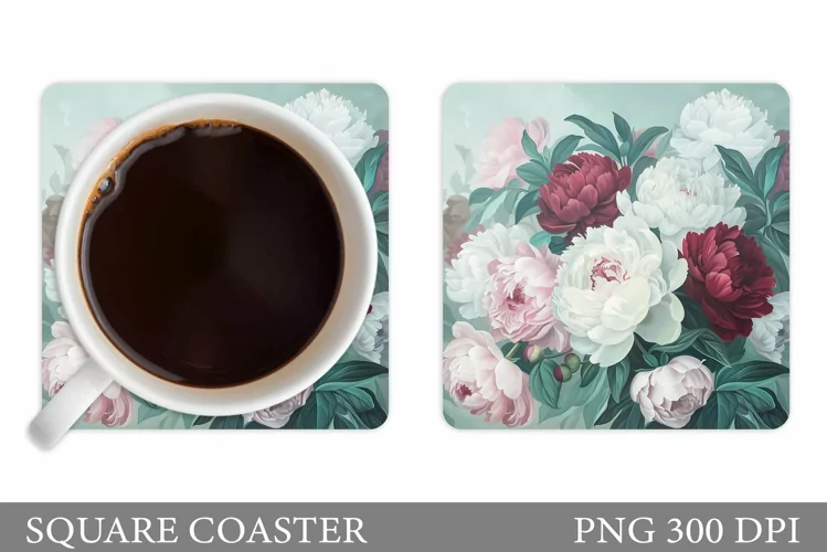 Pions Coaster Design. Flowers Coaster Sublimation