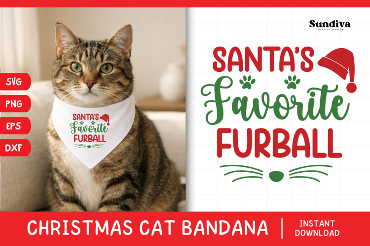 Christmas Cat Bandana Quotes SVG | Santa's Favorite Furball