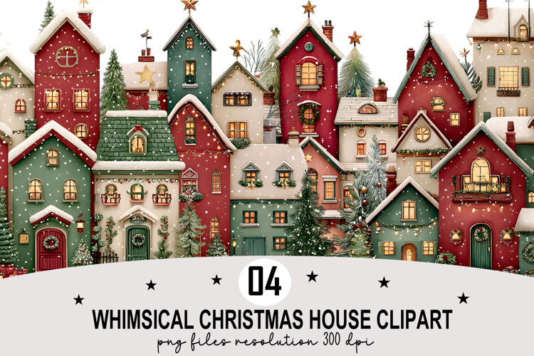 Whimsical Christmas House Clipart Watercolor PNG example image 1