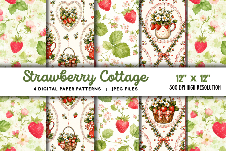 Strawberry Cottage Digital Paper JPG