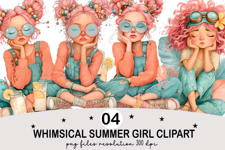 Whimsical Summer Girl Clipart Watercolor png