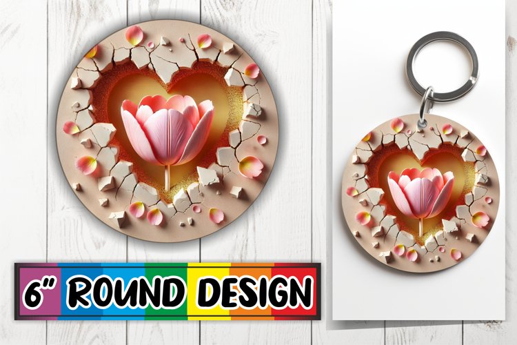 Whimsical Circle Keychain Sublimation, 3D Heart