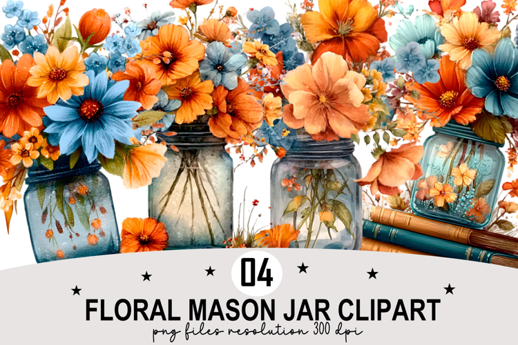 Whimsical Floral Mason Jar Clipart Watercolor png