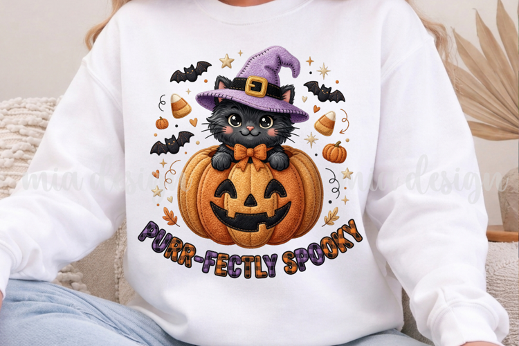 Spooky Cat Png, Halloween Black Cat Sublimation Design
