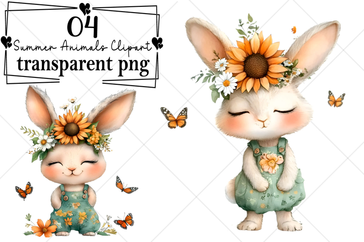 Whimsical Summer Animals Clipart Watercolor PNG