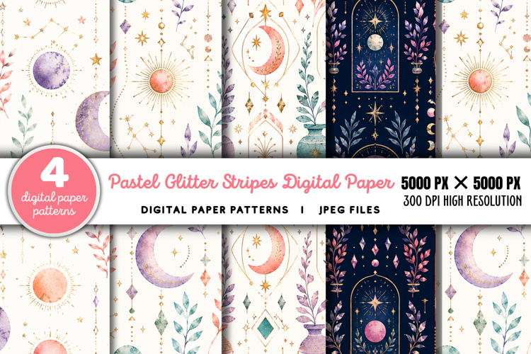 Pastel Glitter Stripes Digital Paper JPG