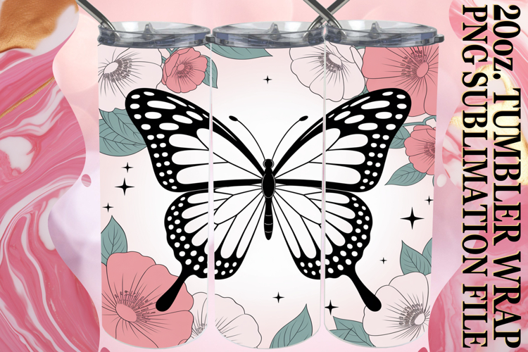 Cheerful escapes 20oz tumbler wrap, Butterfly
