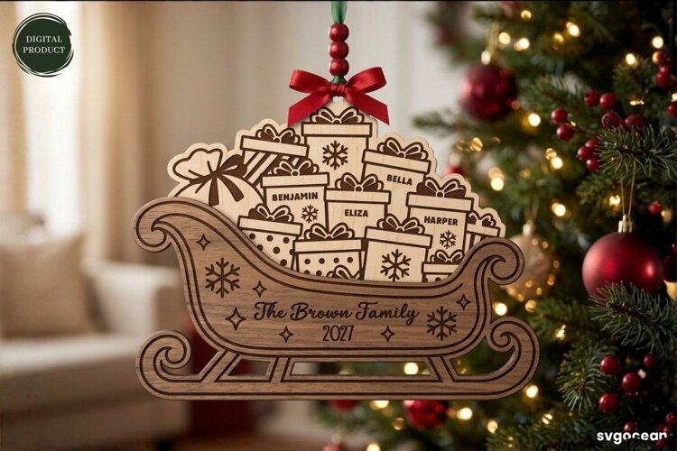 Santa Sleigh Ornament Laser Cut | Glowforge | SVG example image 1