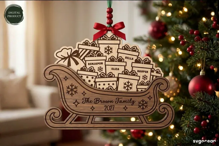 Santa Sleigh Ornament Laser Cut | Glowforge | SVG