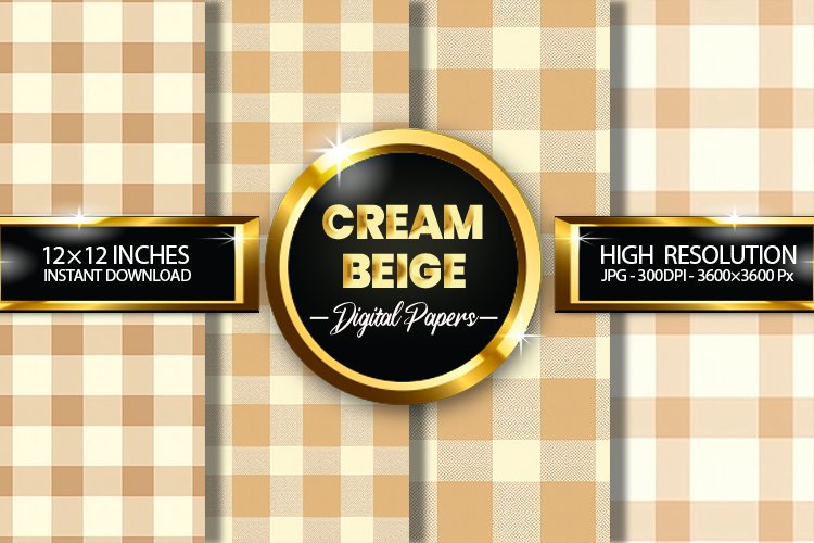 Cream Beige Gingham Digital Papers - 04 Variations example image 1