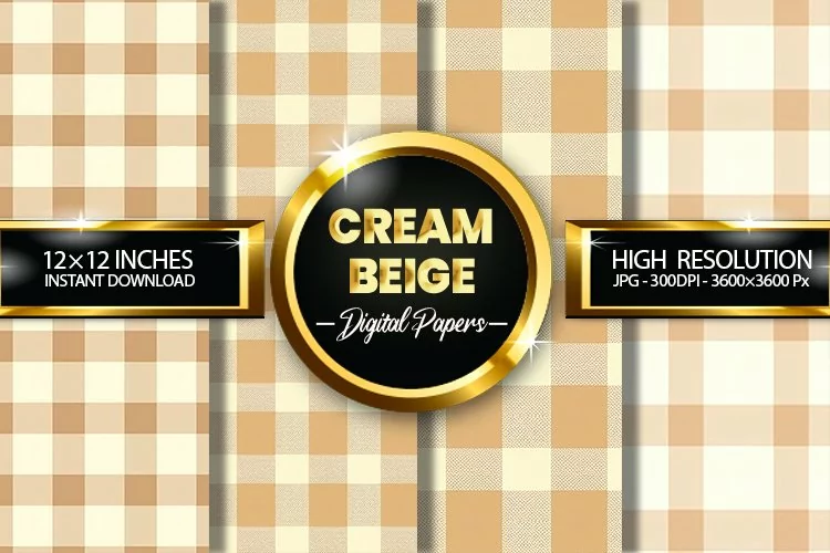 Cream Beige Gingham Digital Papers - 04 Variations