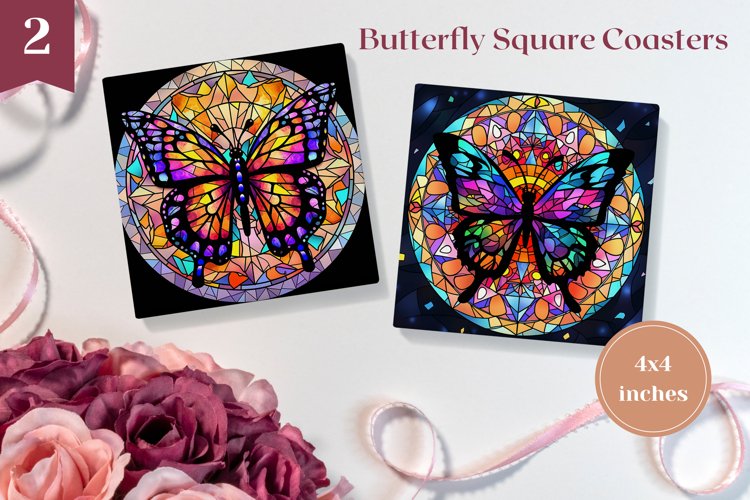 Butterfly Square Coasters Design, Butterfly Sublimation PNG