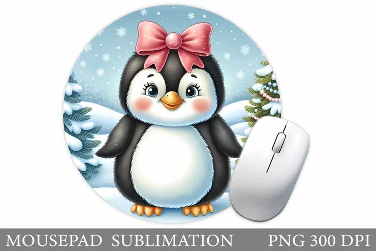 Cute Penguin Mouse Pad. Christmas Mouse Pad Design