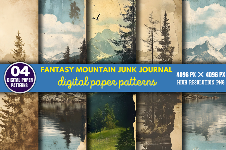 Fantasy Mountain Junk Journal Paper PNG