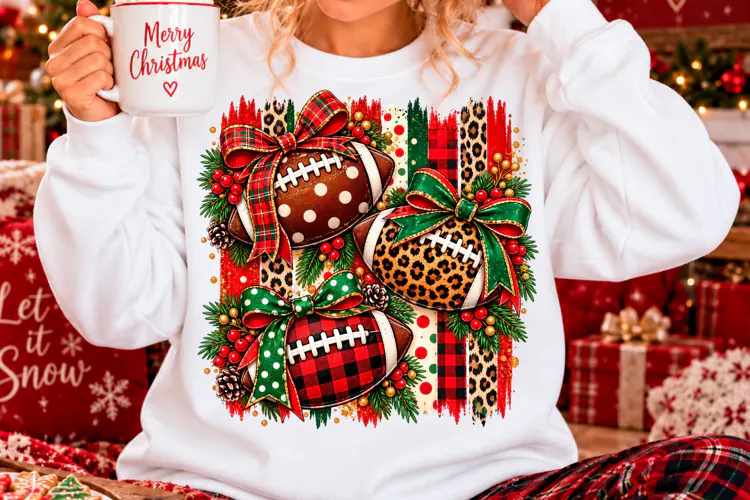 Christmas Football Leopard Plaid Bow PNG