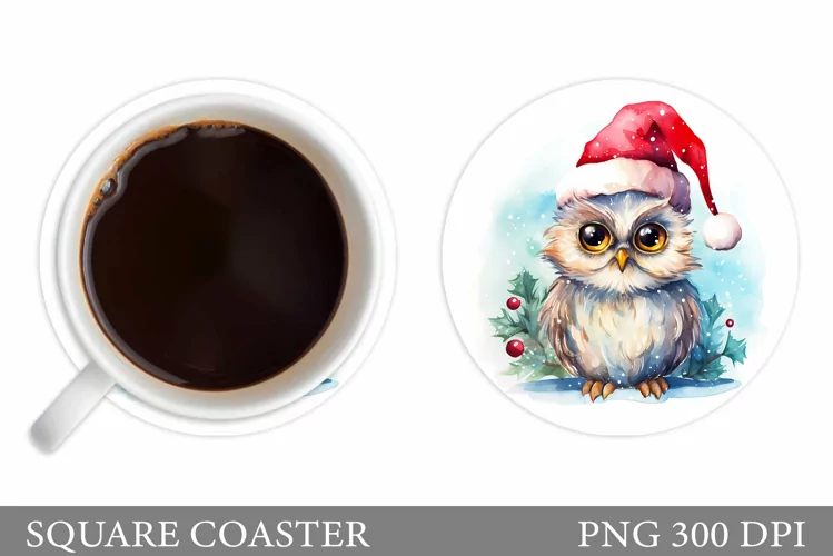 Christmas Owl Coaster Sublimation. Cute Owl Coaster Design