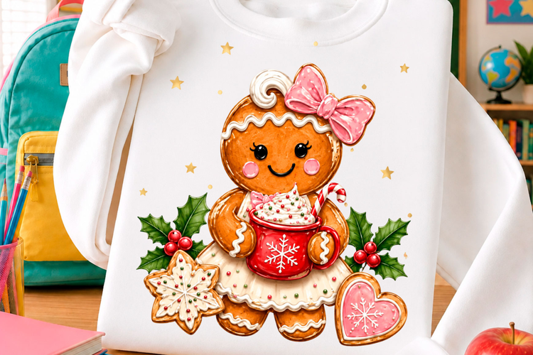 Cute Gingerbread Girl Christmas T Shirt Design