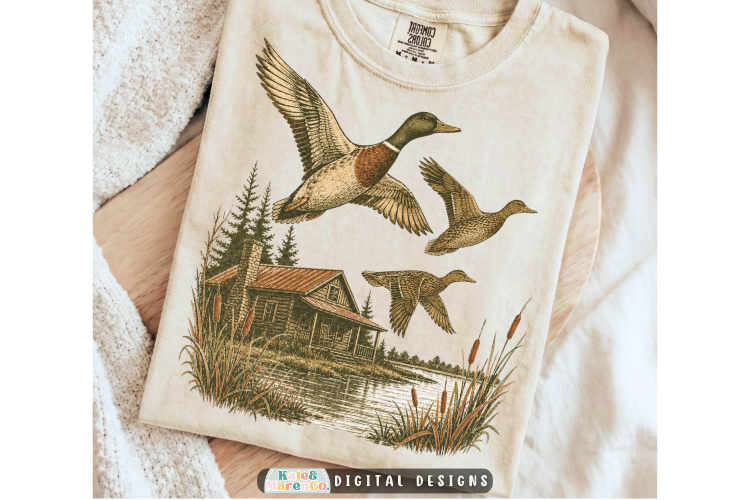 Vintage Mallard Duck PNG | Rustic Outdoor Scene PNG