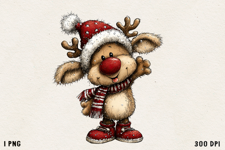 Cute Whimsical Christmas Reindeer Clipart Holiday PNG