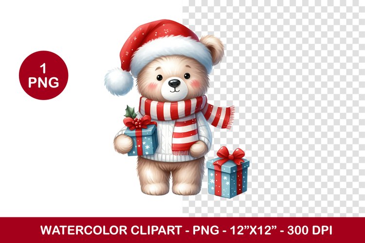 png watercolor clipart - christmas baby bear