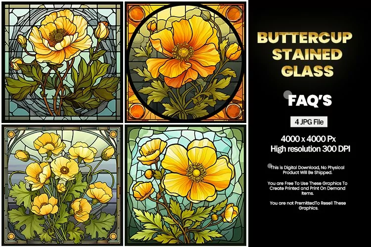 Stained Glass Buttercup Square Coaster - 04 Variations