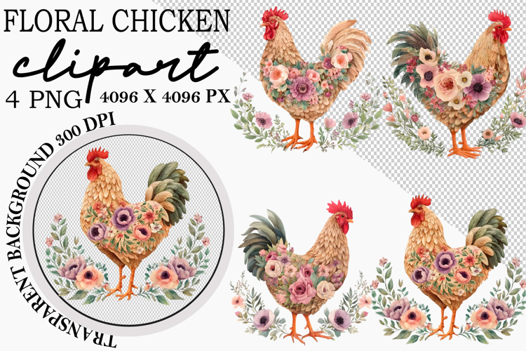 whimsical Floral Chicken Clipart