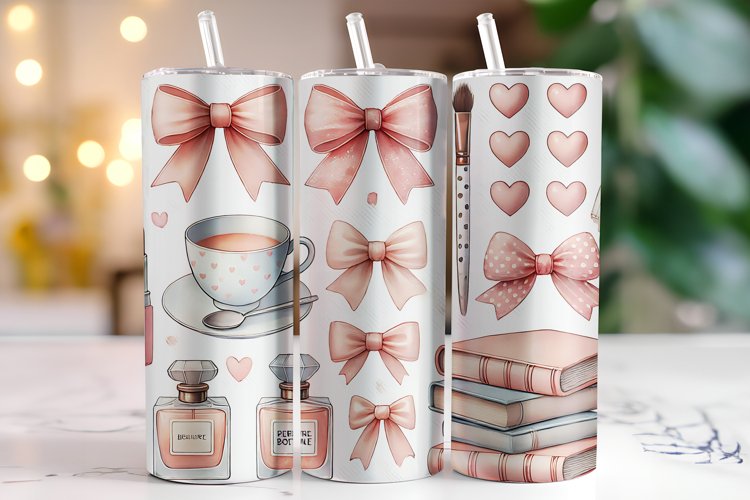 Bow & Books Tumbler Wrap | Sublimation | Tumblers example image 1