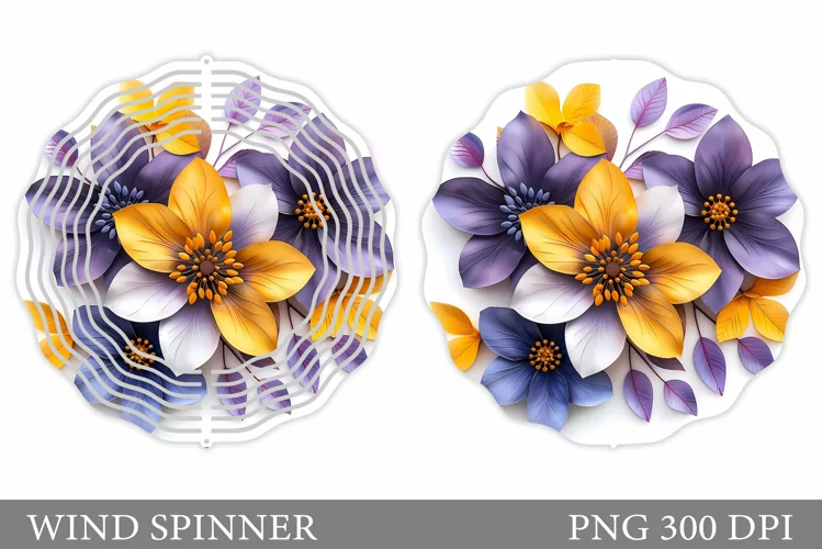3D Flowers Wind Spinner Design. Floral Wind Spinner