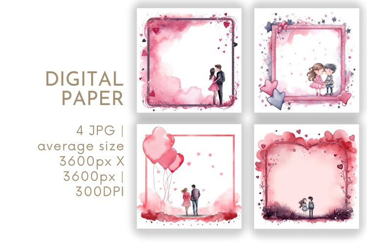 Valentines Couple Frame Digital Paper JPG example image 1