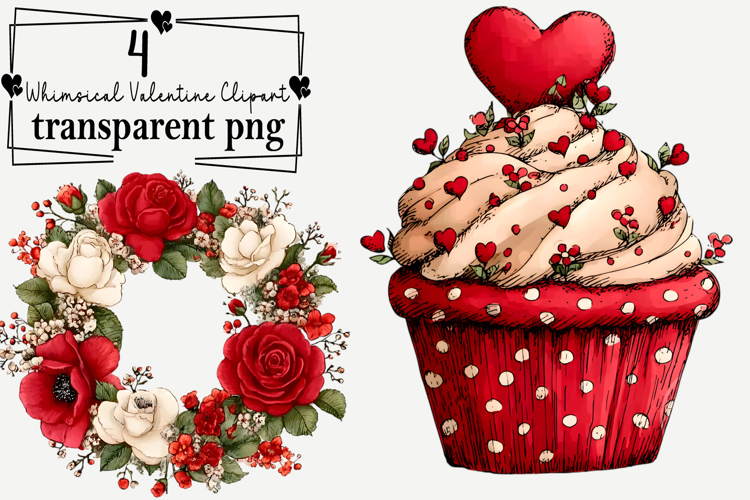 Whimsical Valentine Clipart Watercolor PNG example image 1