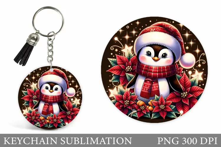 Christmas Penguin Keychain. Christmas Keychain Sublimation
