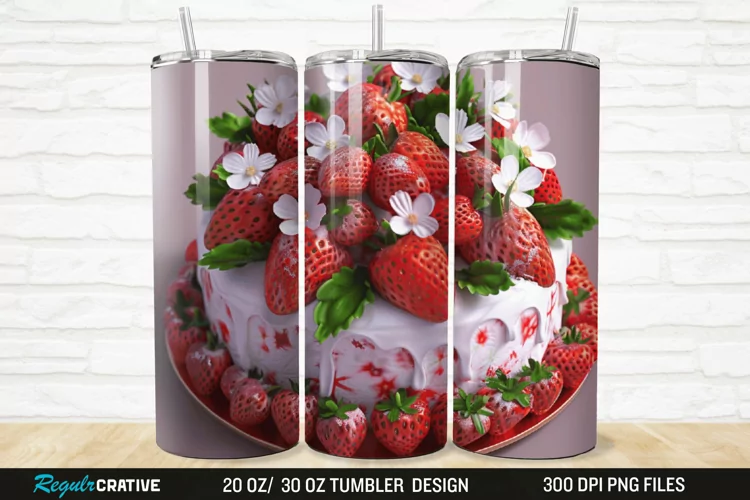 3D Strawberry Cake 20/30oz Skinny Tumbler