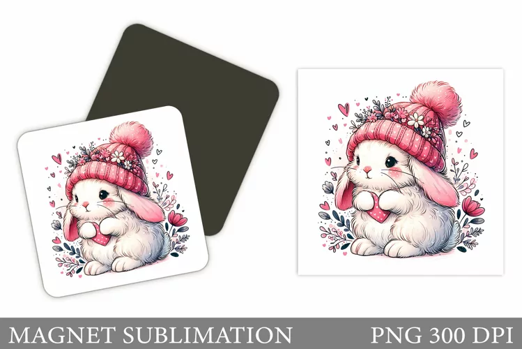 Valentines Bunny Magnet. Cute Bunny Magnet Sublimation