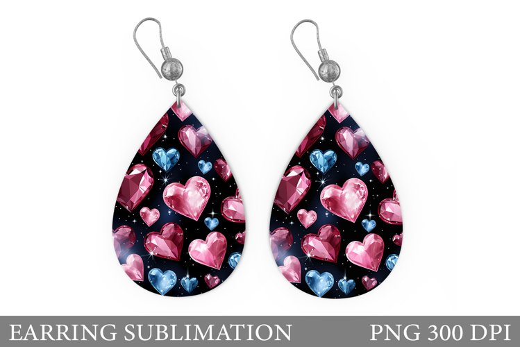 Hearts Teardrop Earring. Diamond Hearts Earring Sublimation example image 1