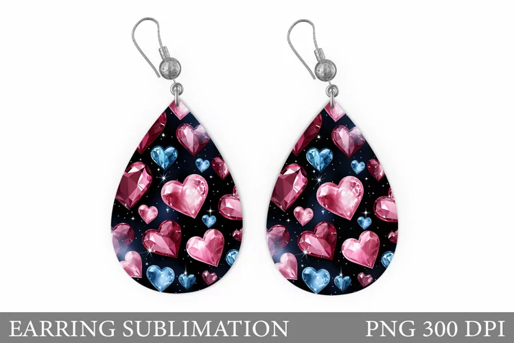 Hearts Teardrop Earring. Diamond Hearts Earring Sublimation