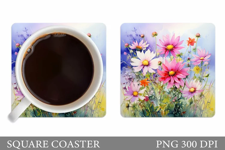 Wildflowers Square Coaster. Flowers Coaster Design