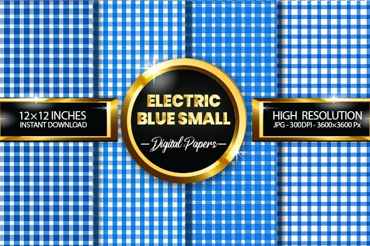 Electric Blue Small Gingham Digital Papers - 04 Variations example image 1