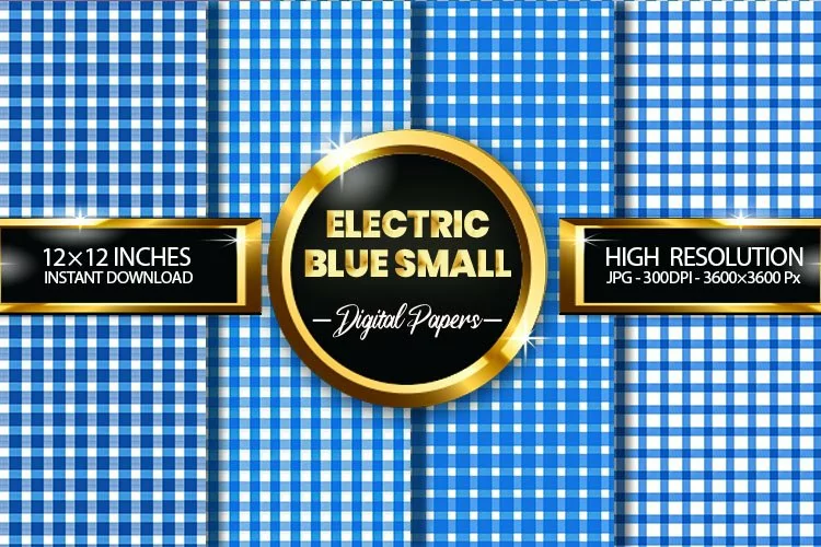 Electric Blue Small Gingham Digital Papers - 04 Variations