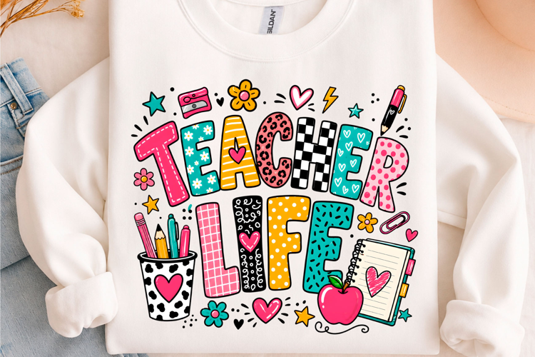 Preppy Teacher Life School Supplies PNG
