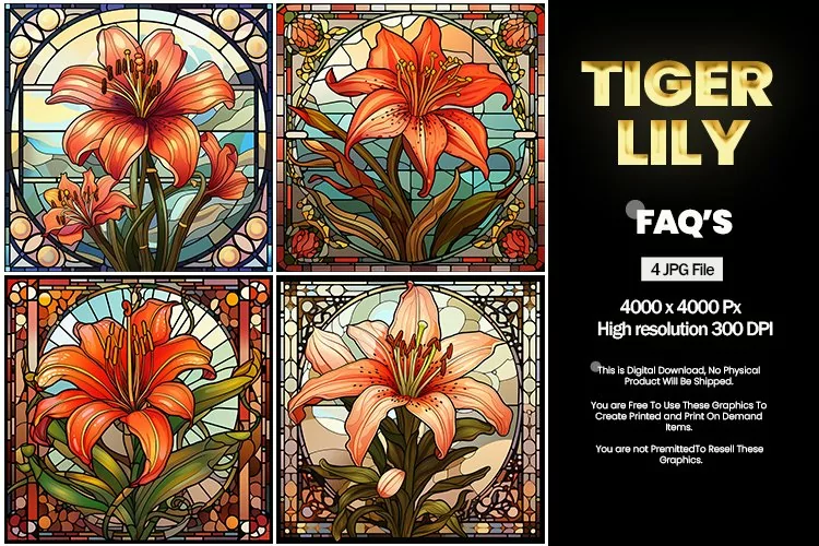 Stained Glass Tiger Lily Square Coaster - 04 Variations