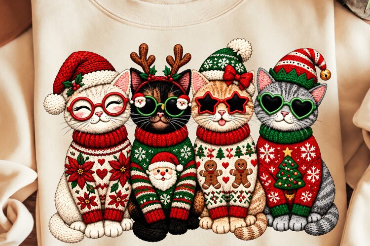Christmas Cats PNG, Funny Christmas Sublimation, Xmas PNG example image 1
