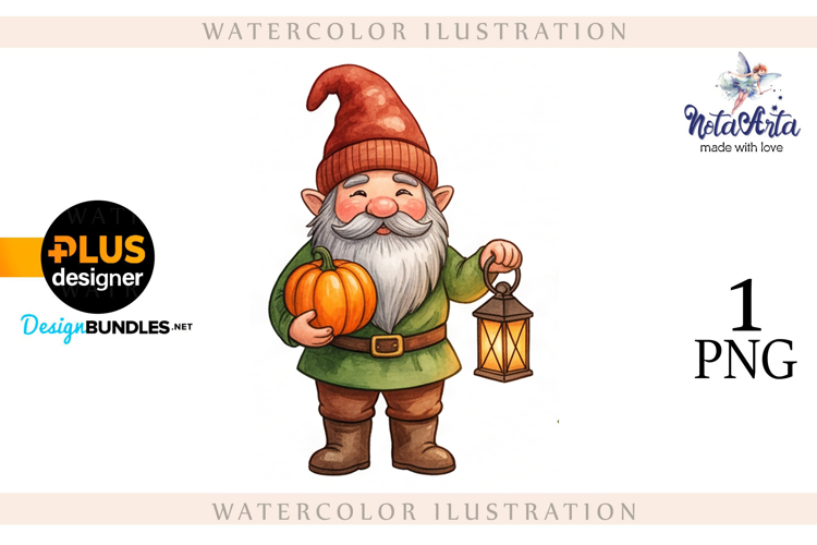 Gnomes with Pumpkin Harvest in Watercolor Style