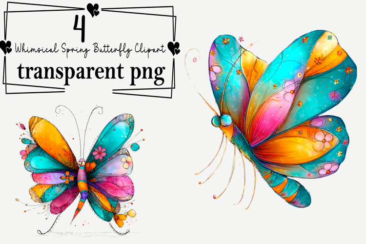 Whimsical Spring Butterfly Clipart Watercolor PNG