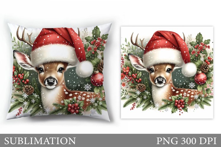 Christmas Deer Pillow Sublimation. Christmas Pillow Design example image 1